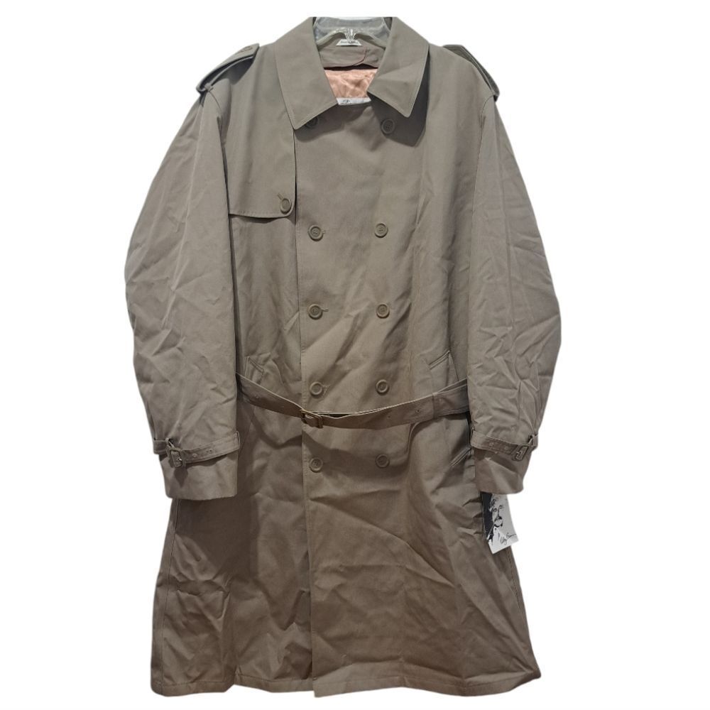 Vintage Oleg Cassini Men's Trench Coat Removable Lining Size 46 Long Biege NWT